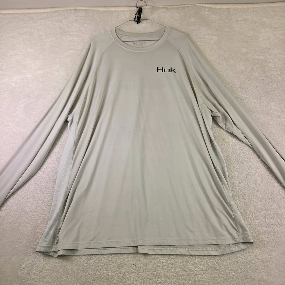 Huk Pursuit Mens XXL Gray Long Sleeve Performance Fishing Shirt USA Flag Graphic